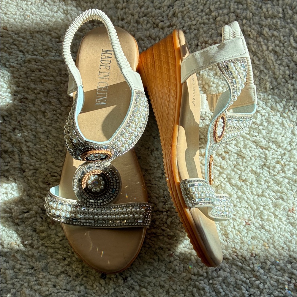 Women's White Wedge Sandals